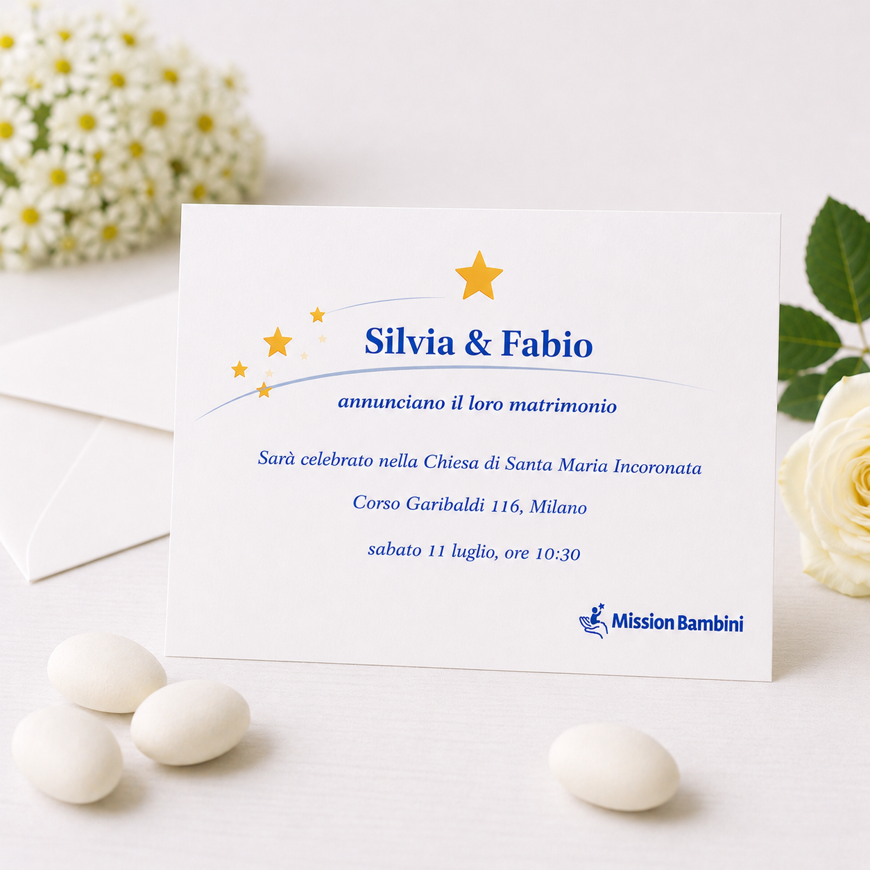 Partecipazioni matrimonio solidali personalizzabili Mission Bambini